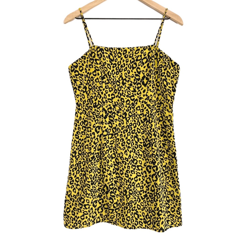 Emory Park Leopard Cheetah Spaghetti Strap Mini Dress, Neon Yellow - Size L - Picture 2 of 9